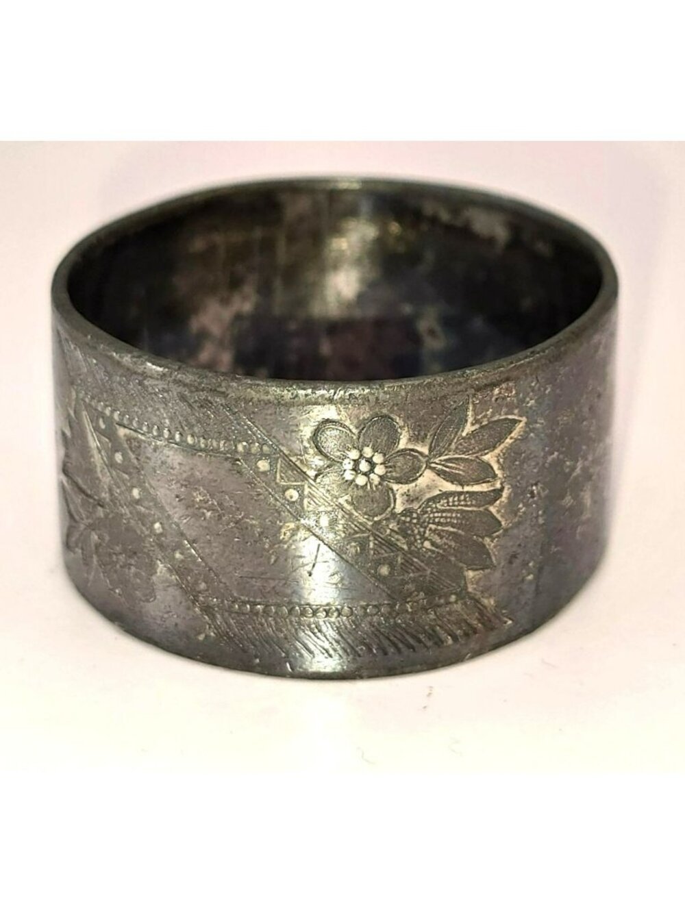 Vintage Silver Tone Floral Etched 1.5" Napkin Ring Victorian CM2278